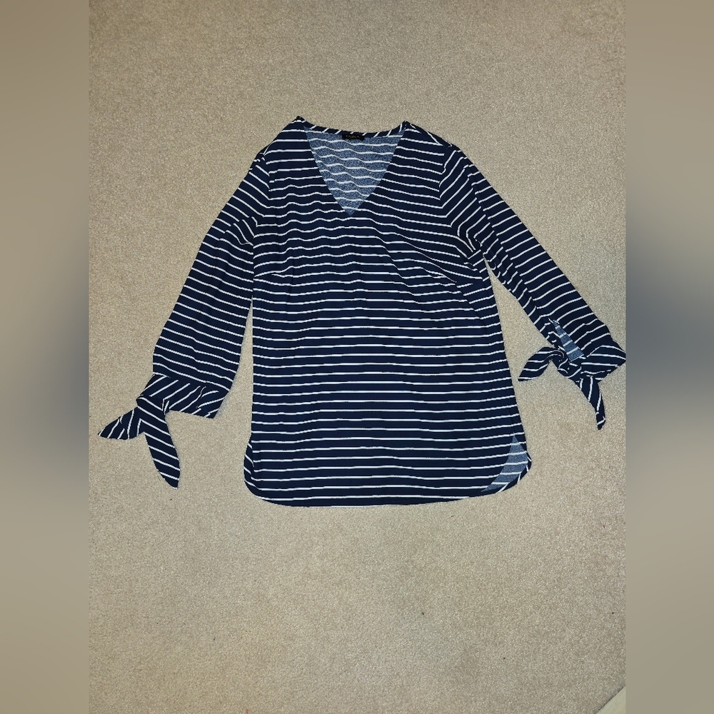 Blue And White 3/4 Sleeve Talbots Blouse